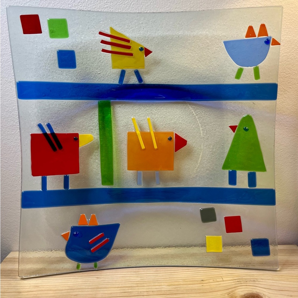 Handmade Glass Bird Art Bowl or Platter
